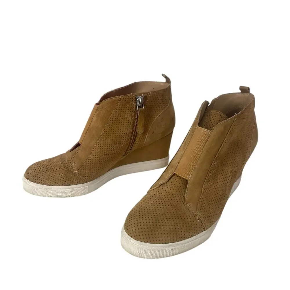 LINEA PAOLO Women's SUEDE PLATFORM WEDGE Shoes Tan Size 7.5 - 3